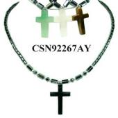 Semi precious Stone Cross Pendant Hematite Beads Stone Chain Choker Fashion Women Necklace